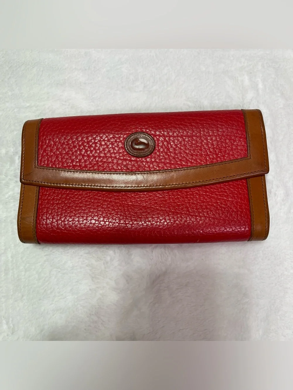 Vintage Trio Dooney & Bourke Red Leather Satchel, Wallet, Keychain Tan Trim READ